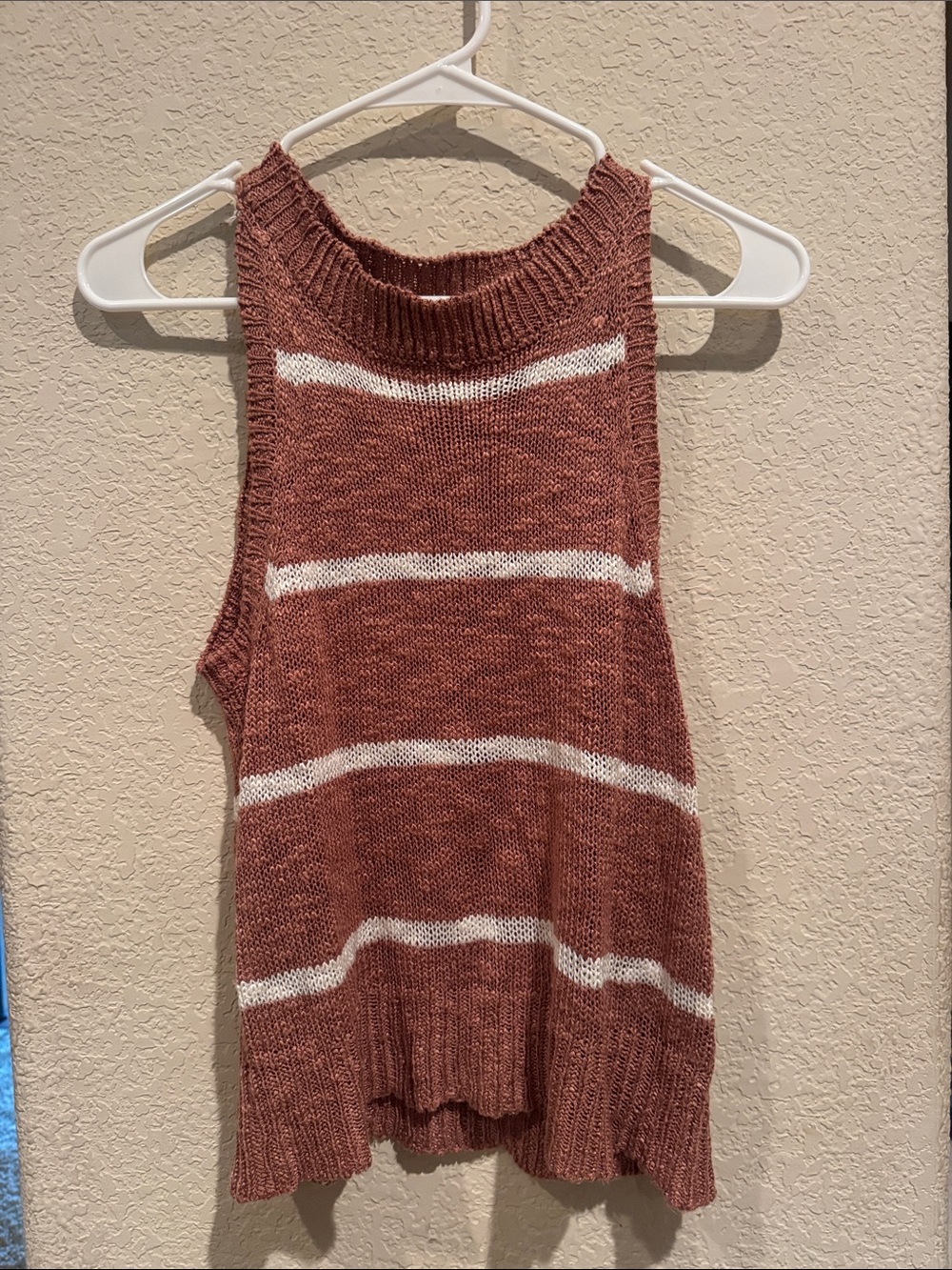 Altar'd State Rust and Cream Striped Sleeveless Knit Sweater Tank